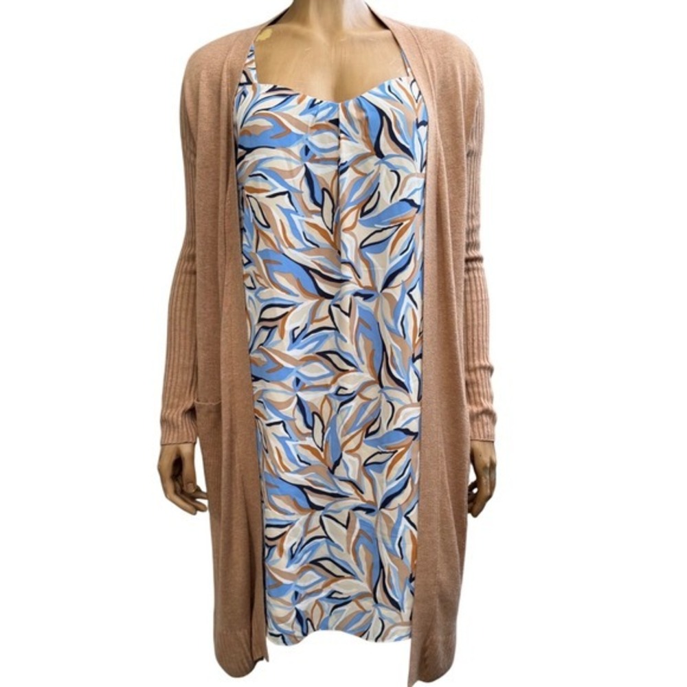 INC  Ribbed Duster Cardigan Longline Open Front Caramel Minimalist Boho Beachy S